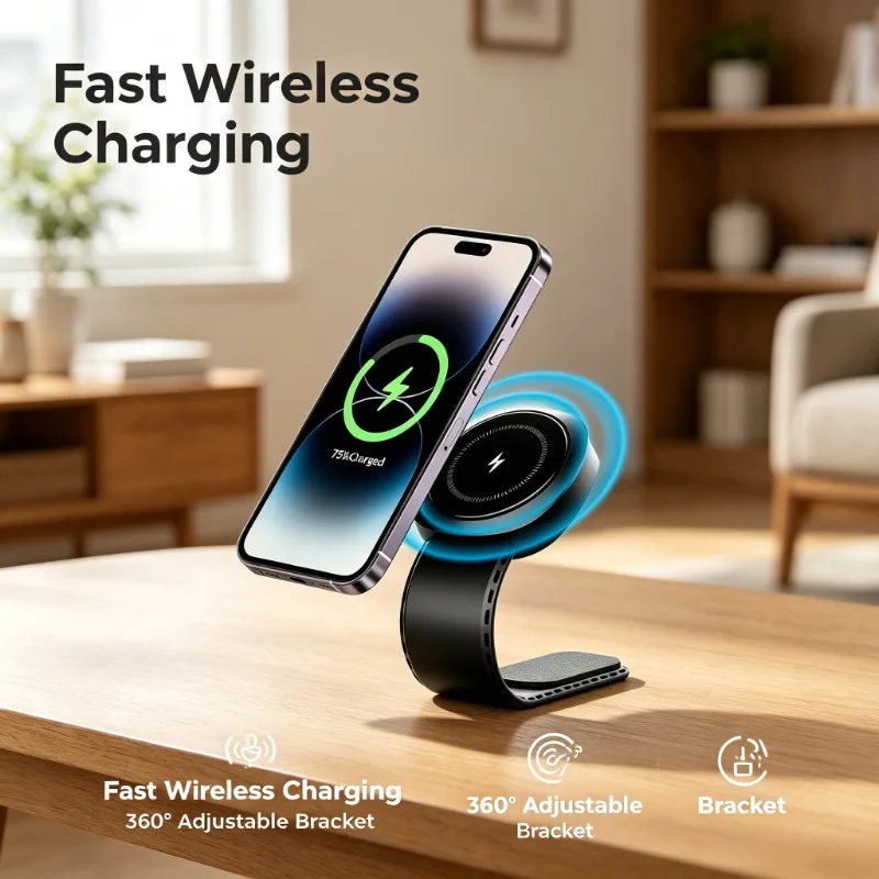 

Magnetic Wireless Charger Stand 360° Rotatable Fast Charge For Magsafe For iPhone 12-17 Pro Max Android Home Office Daily Use