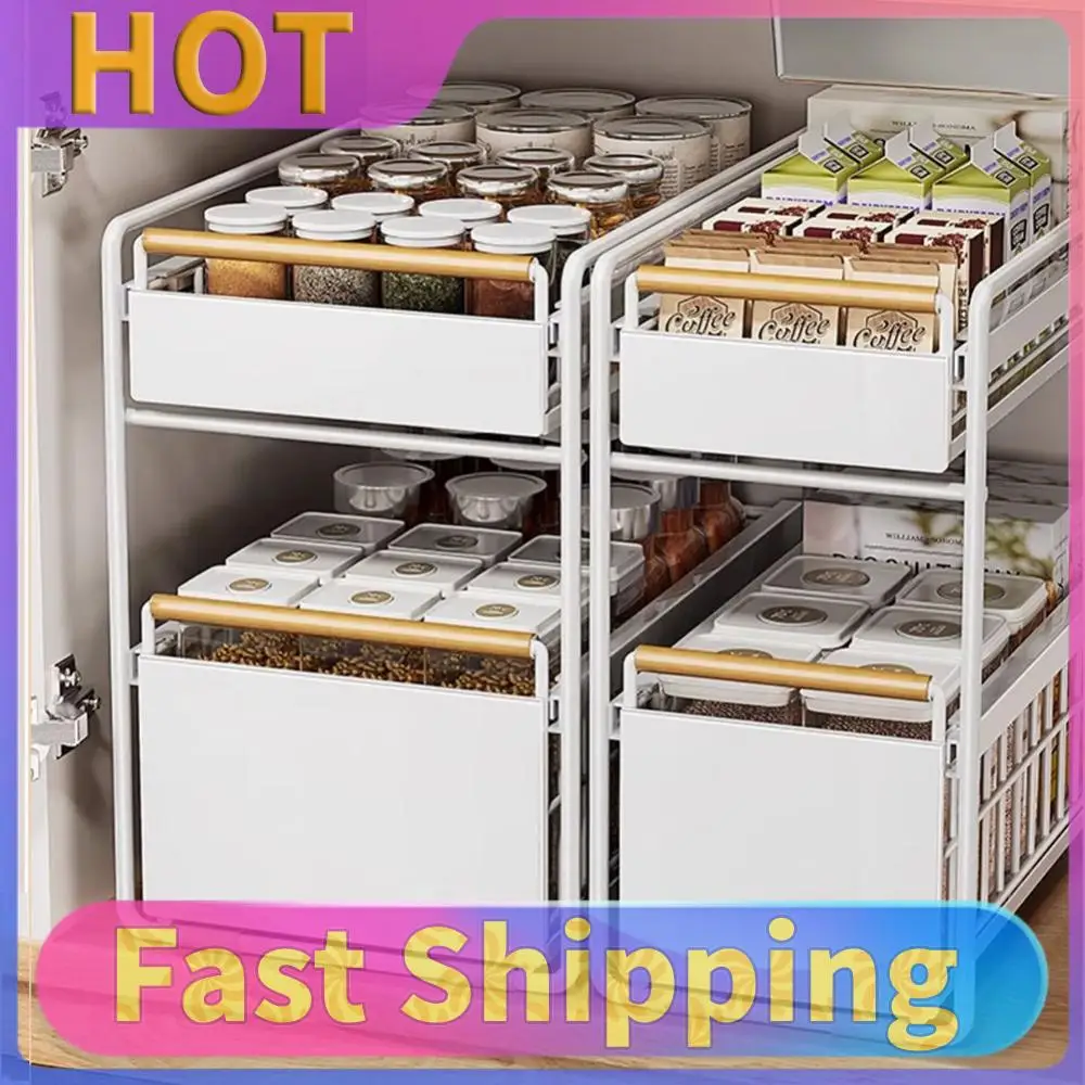 

Двухуровневый выдвижной органайзер для шкафа с крючками, выдвижной ящик для хранения, вместительная корзина под раковину для дома, стола, полки