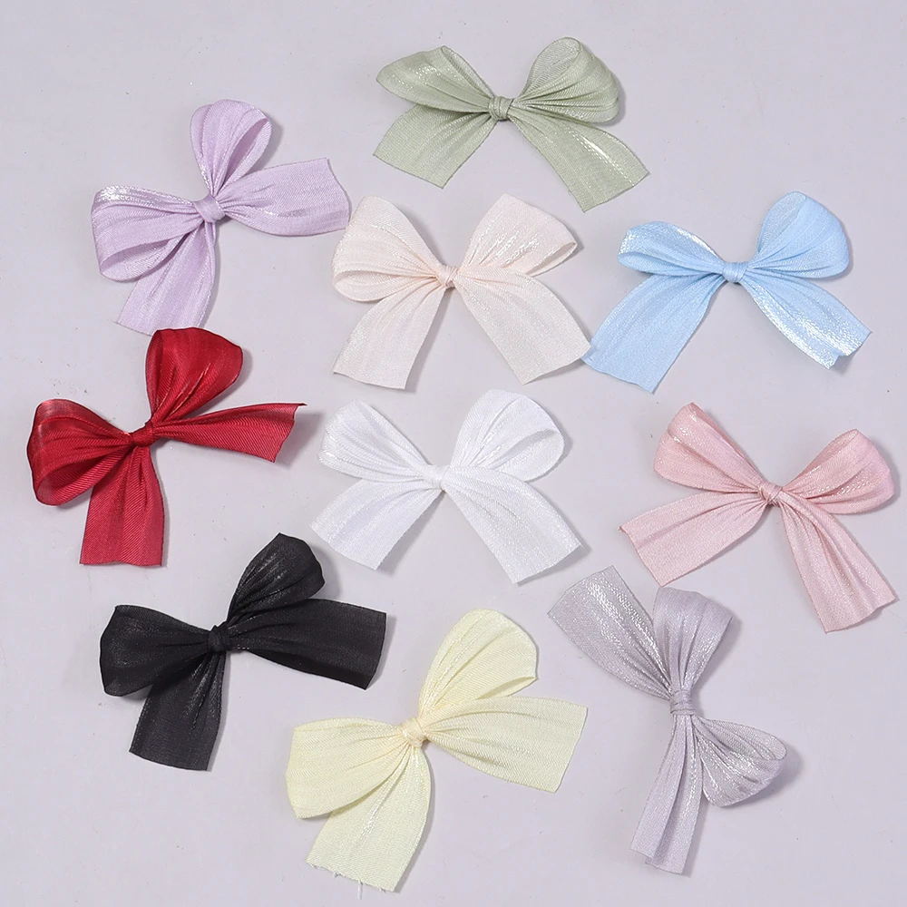 10 Stuks 4x5.5cm Parelmoer Satijnen Lint Strikken Kleurrijke Vouw Kleine Strik Voor Geschenken Bloem Verpakking Deco DIY Bruiloft decor