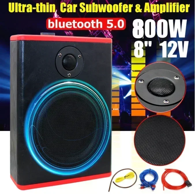 

Прочный 8-дюймовый 12В мощный активный автомобильный динамик с Bluetooth, ультратонкий сабвуфер для установки под сиденье