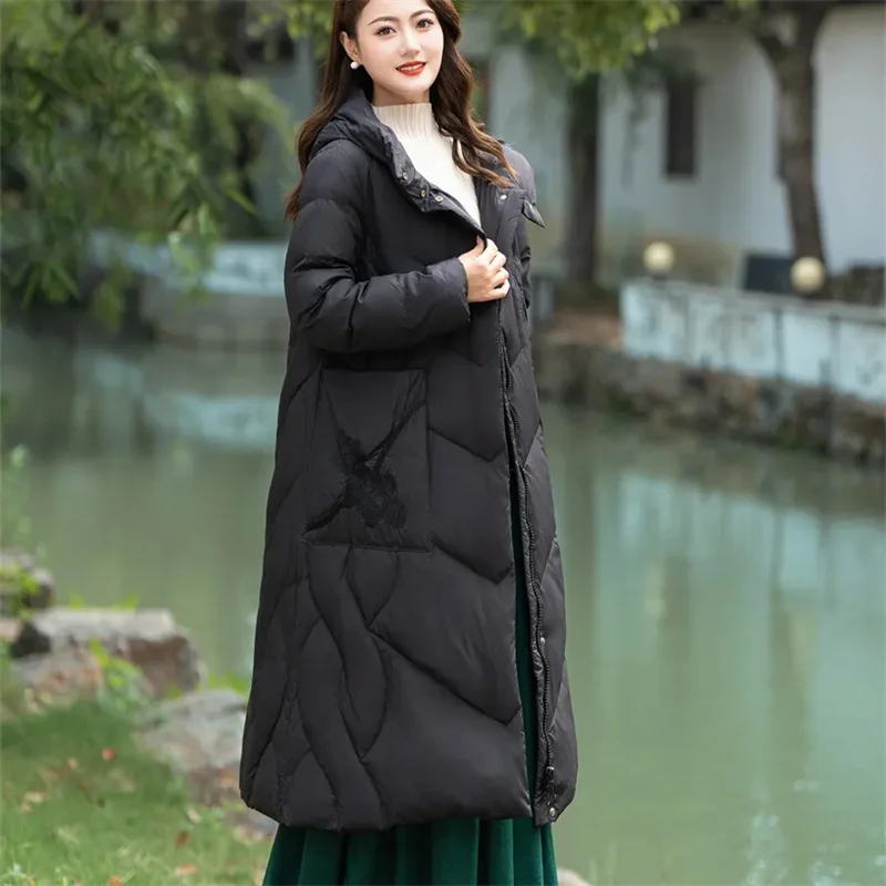 Damska kurtka puchowa z bawełny, modna, z kapturem, w stylu chińskim, elegancka parka zimowa, odzież wierzchnia dla kobiet.