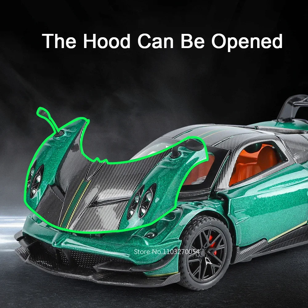 1:32 Pagani Huaya BC juguetes de aleación modelo en miniatura coches fundidos puertas abiertas con luz de sonido tirar hacia atrás coche deportivo niño regalo de Navidad