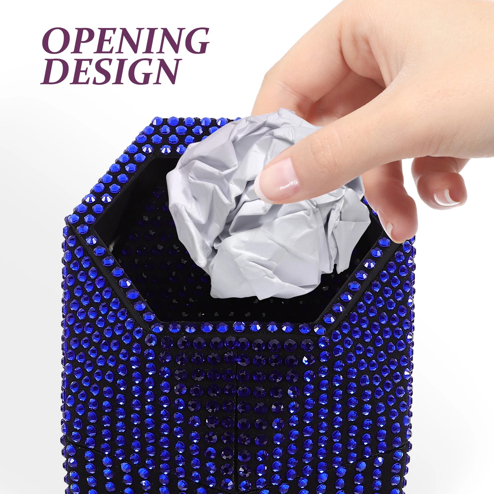 

Car Trash Can with Lid Garbage Rubbish Bin Bucket Cans Rhinestones Auto Accessory Office