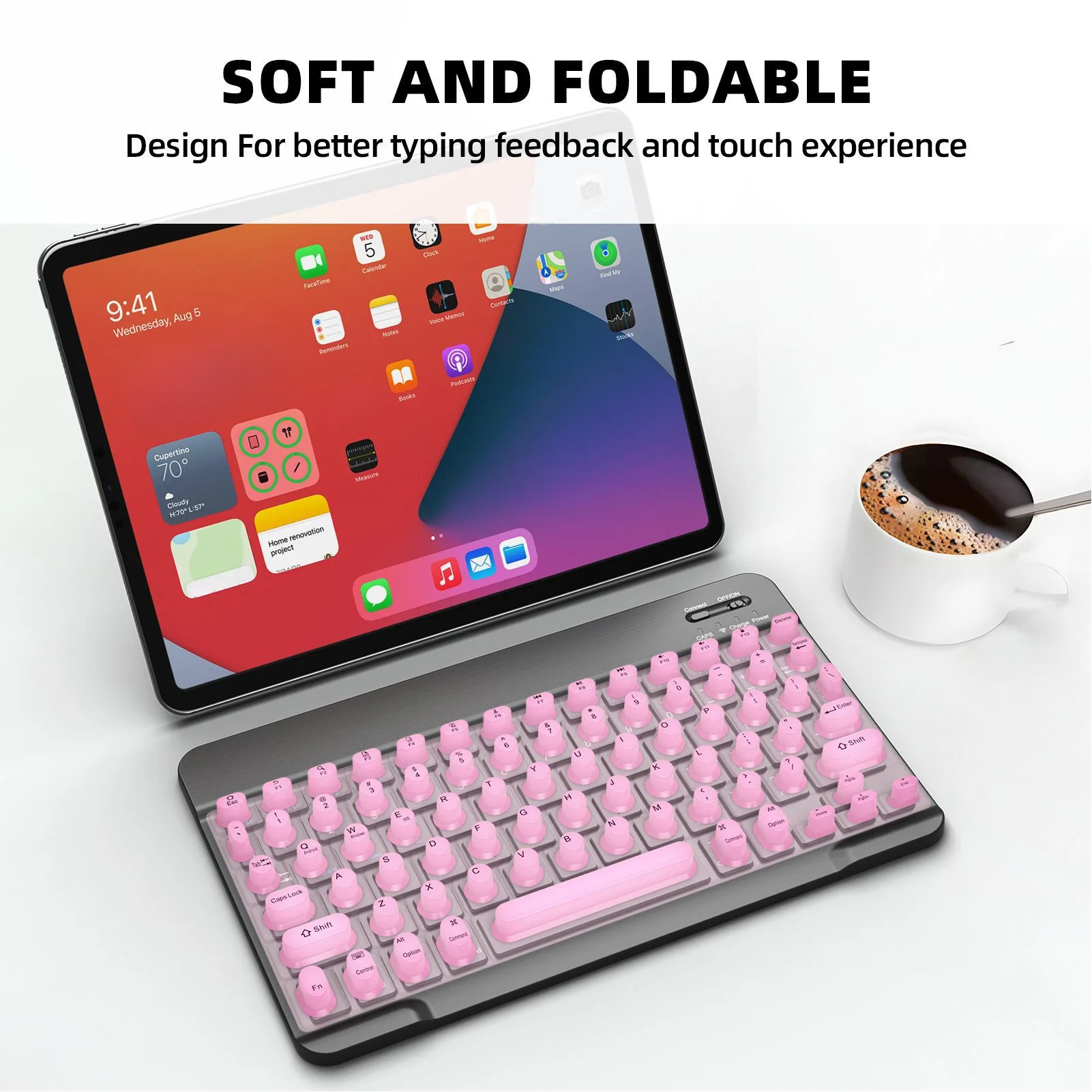 Rechargeable Keyboard Wireless Bluetooth Keyboard with Silicone Raised Protective Cover Slim Quiet Keyboard for Long Nail Women