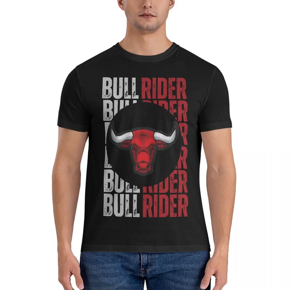 Vintage Bull Rider for Men Round Neck Cotton T Shirts Professional Bull Riders Short Sleeve Tee Shirt New Arrival Clothing