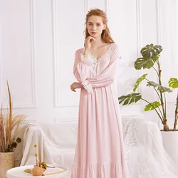 Autumn Vintage Nightgowns Women Modal Cotton Peignoir Long Night Dress Victorian Romantic Loose Sleepwear Princess Sleeping Robe