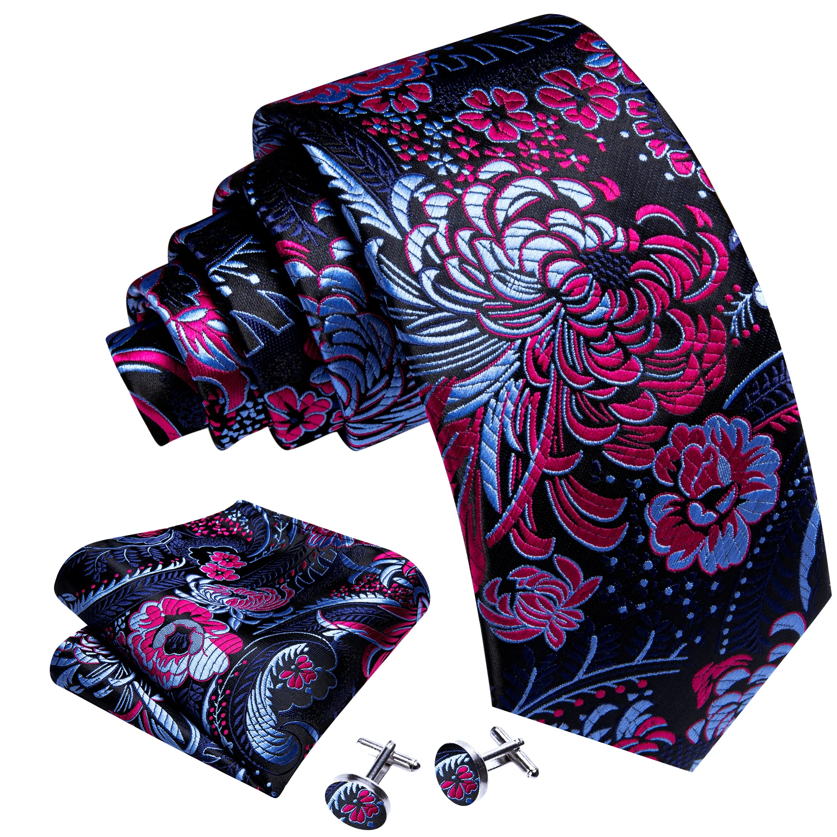 Luxury Jacquard Floral Silk Mens Tie Pocket Sqaure Cufflinks Set Flower Necktie For Male Wedding Business Events Gift Barry.Wang