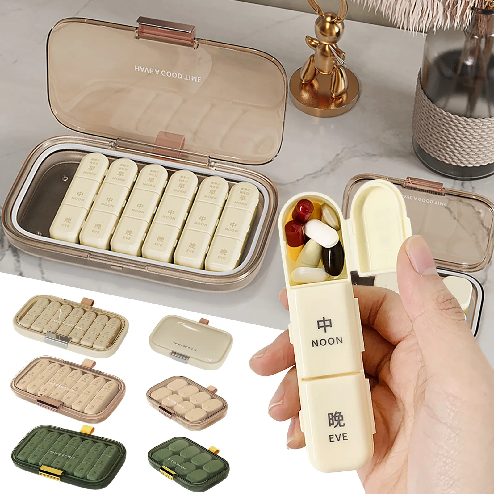 

Portable Pill Box Three Meals A Day Pill Box Large Capacity Carry-On Medicine Separate Box Separate Pill Box Seven Days A Week
