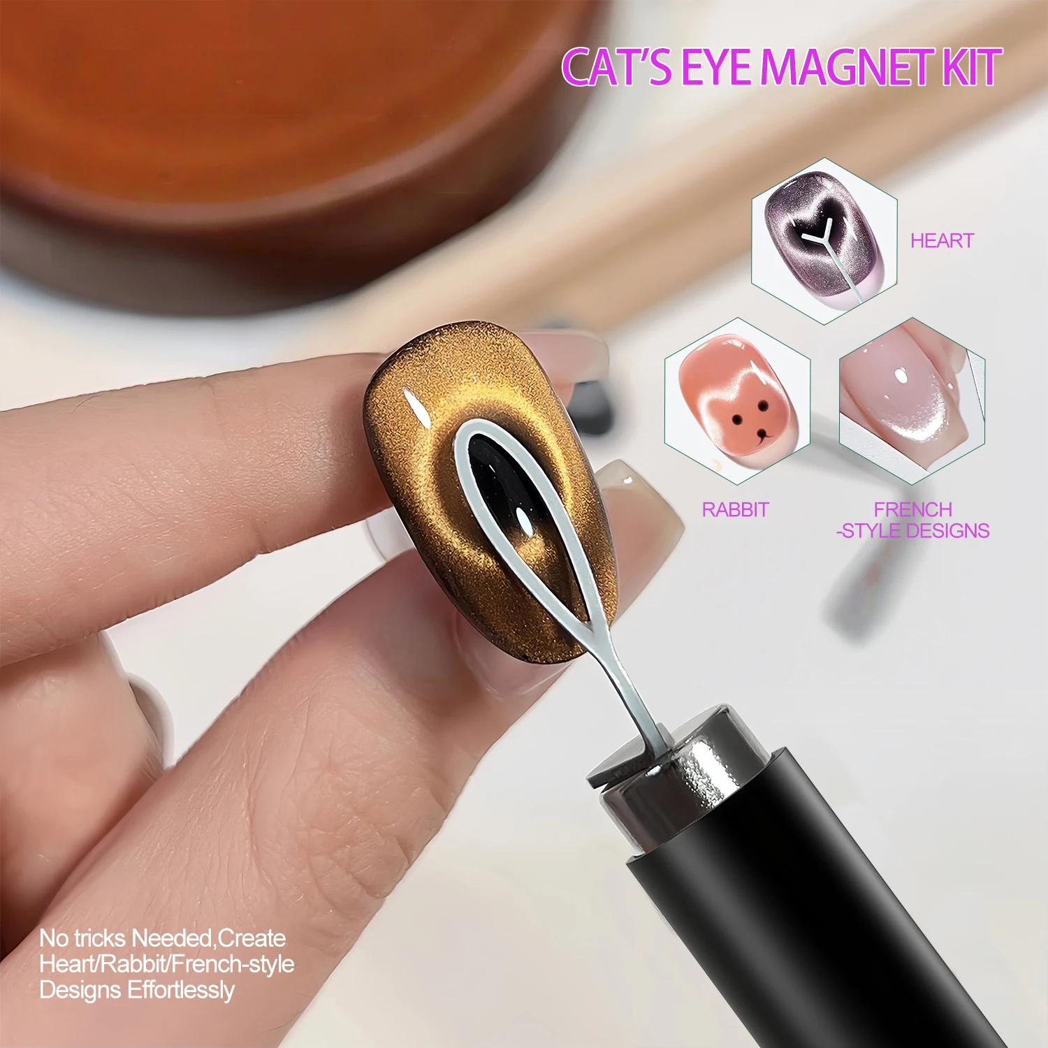 Набор инструментов Gorgellux Cat Eye Magnet Tool Kit для создания различных форм: полые сердца, кролики, широкие французские маникюры. Для начинающих мастеров DIY маникюра, 1 набор.