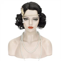 HAIRJOY Wave peruka damska czarna 1920s Vintage Flapper peruka damska Rockabilly krótka peruka z lokami impreza z okazji Halloween przebranie na karnawał syntetyczna