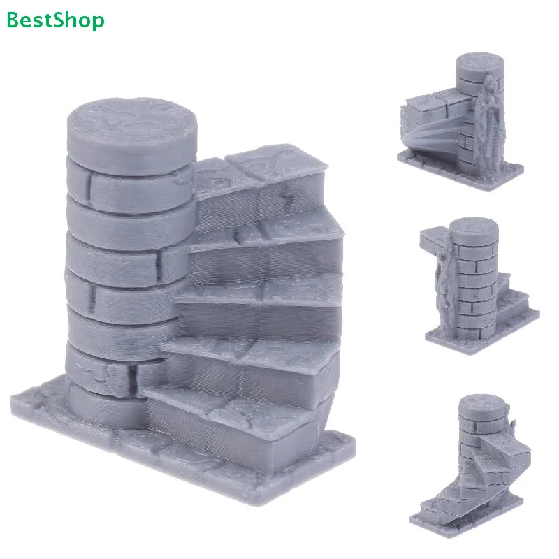 ♥3D Printed Tomb Staircase Ornament Miniature Ruined Landscape Desktop Decor D&D Wargaming Game Tomb Terrain Staircase Model