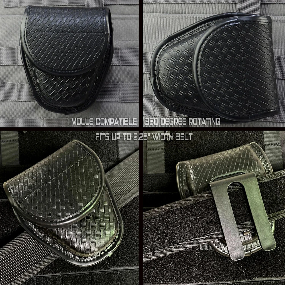 Tactical Handcuff Case for Duty Belt,1680D Nylon/Leather-like, Rotatable & Layered Security Holster (9 Styles), Cuff Case Pouch