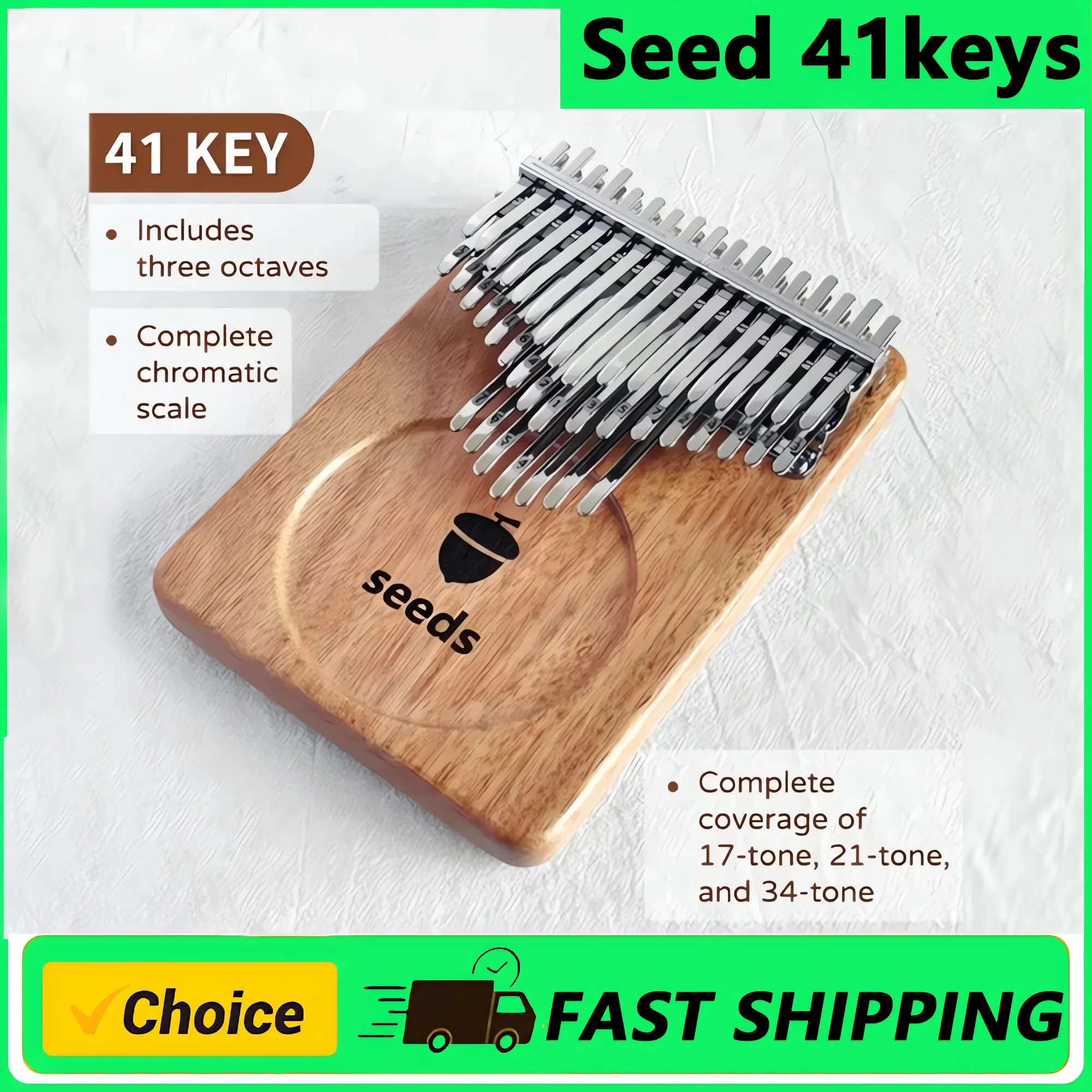 Seeds 41 Keys Chromatic Kalimba C Tone 3 Layer Professional Thumb Piano Handmade Okoume Wood Calimba Musical Keyboard Instrument