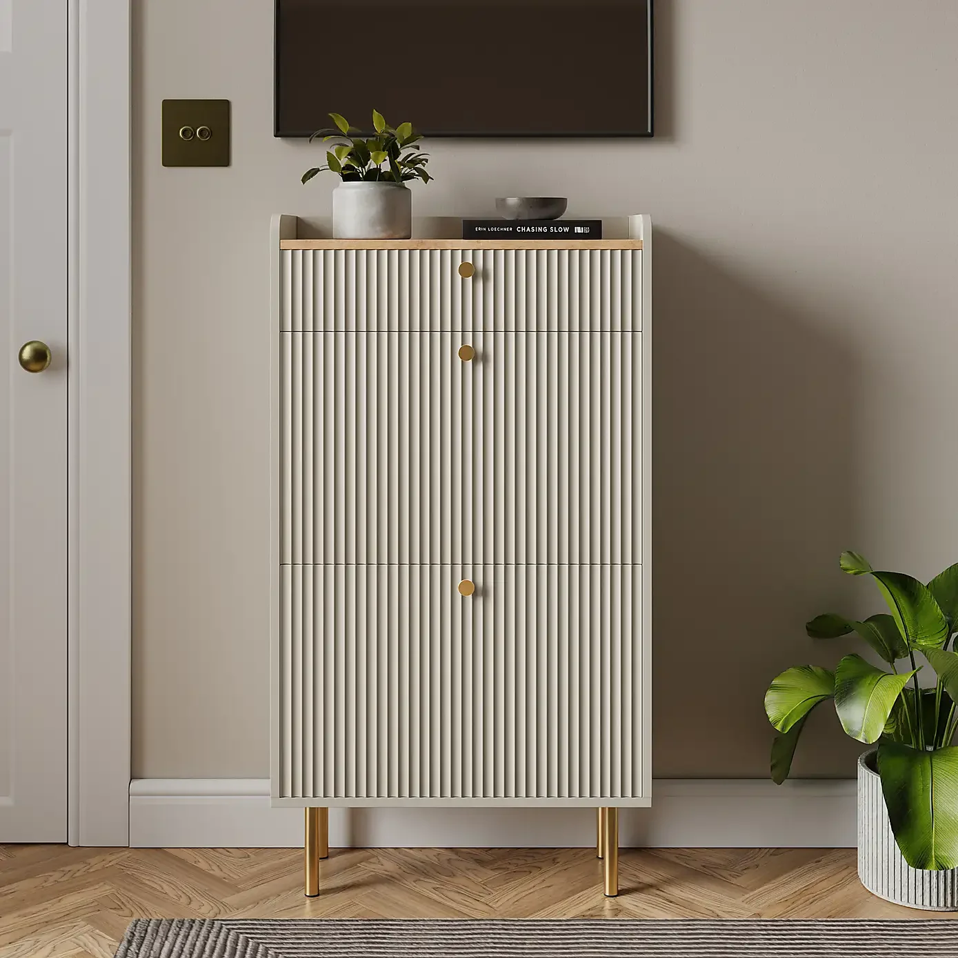 

Shoe Storage Cabinet with 2 Flip Drawers&1 Small Drawer, Slim Entryway Shoe Organizer for Entryway Modern Shoe Rack Cabinet