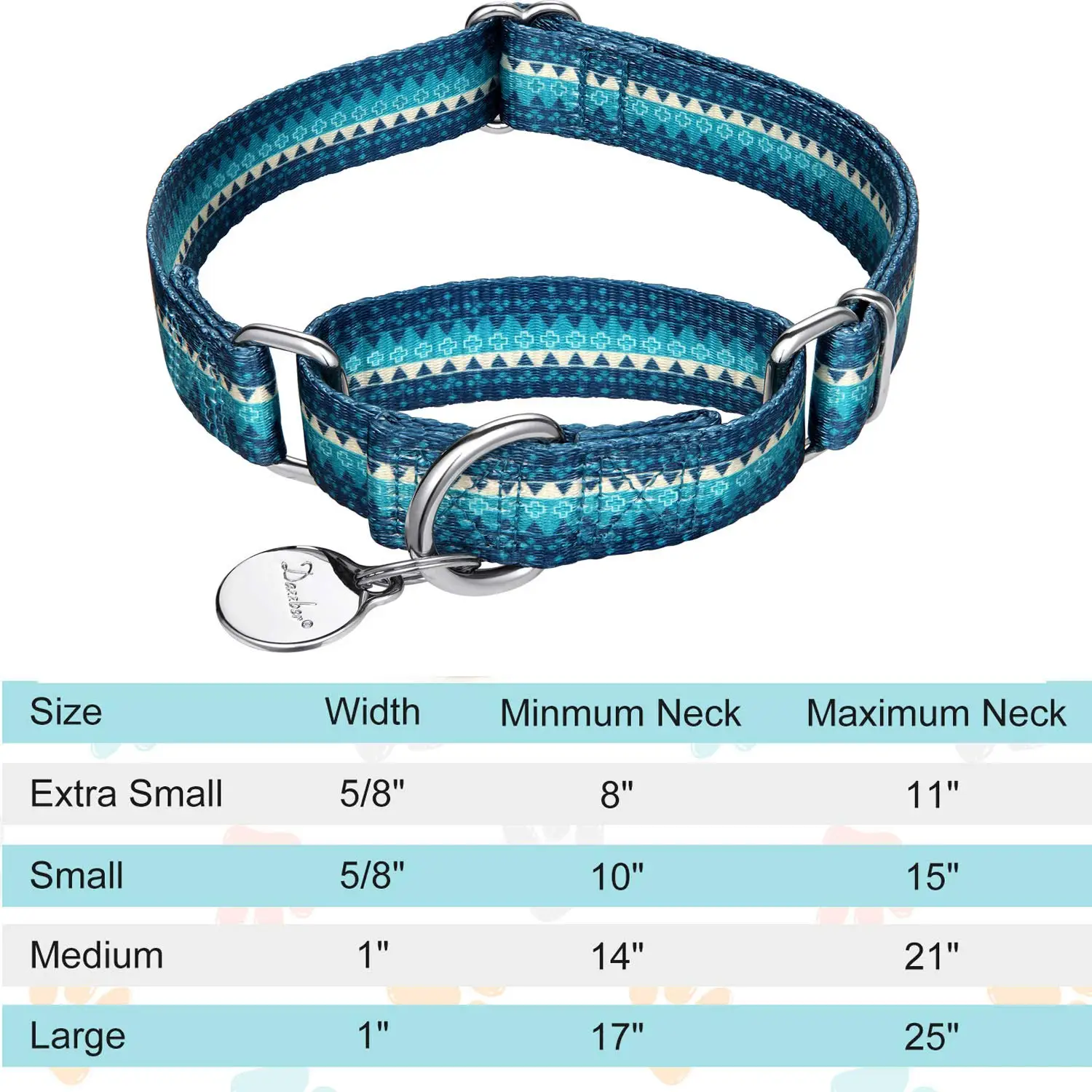 Dog Collar No Pull Heavy Duty Silky Geometric Pattern Medium Large Dogs M Turquoise, Customized