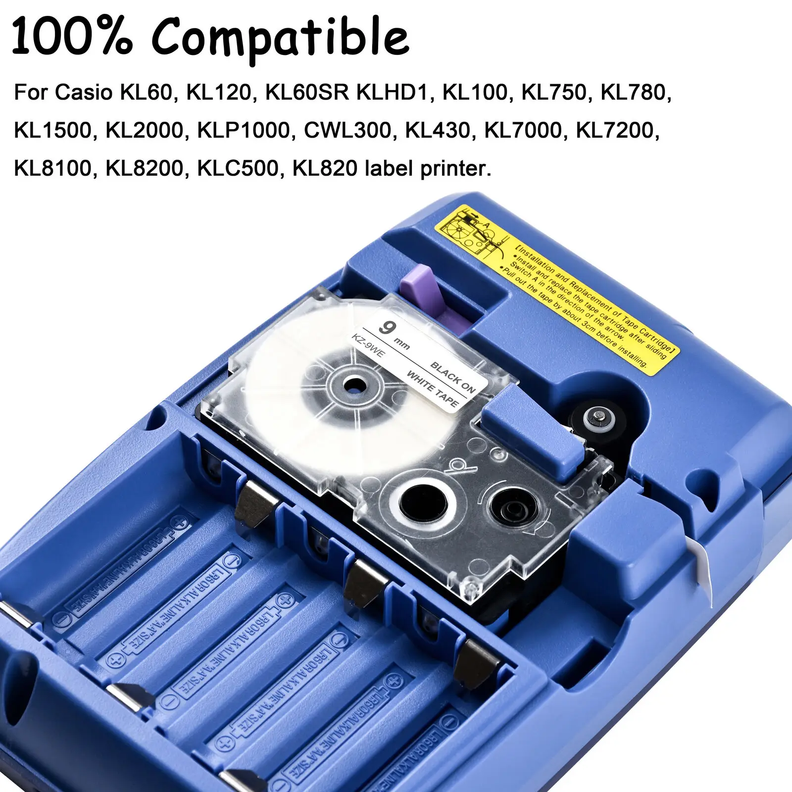 10Pcs Compatible for XR-12WE XR-18WE Black on White 12mm Label Tape Cartridge for KL-G2 KL-60 KL-100 KL-120 KL-750 Label Printer