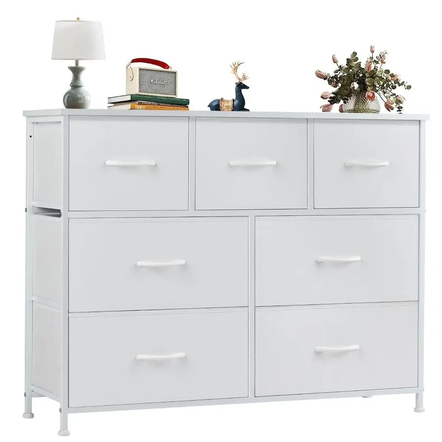 

Dresser for Bedroom, 7 Storage Drawers, Wide Fabric Closet Chests Organizer Tower Furniture, TV Stand with Wooden Top Metal Fram
