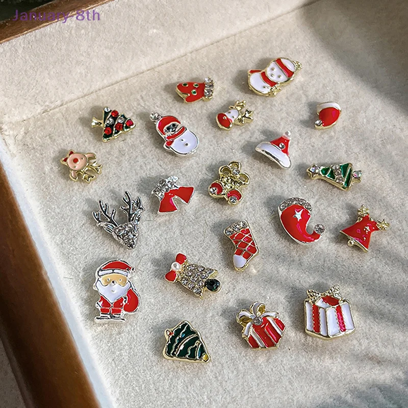 Christmas Nail Charms Luxury Snow Man Snowflake Small Bell Tree Nail Gem Ornament New Year Nail Art Accessories Manicure Salon