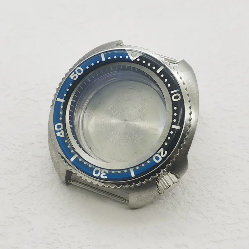 

44mm Silver SKX 6105 Turtle Abalone Watch Case Fits NH34 NH35 NH36 4R 7S Movement Sapphire Glass Black Ring Watch Cases Parts