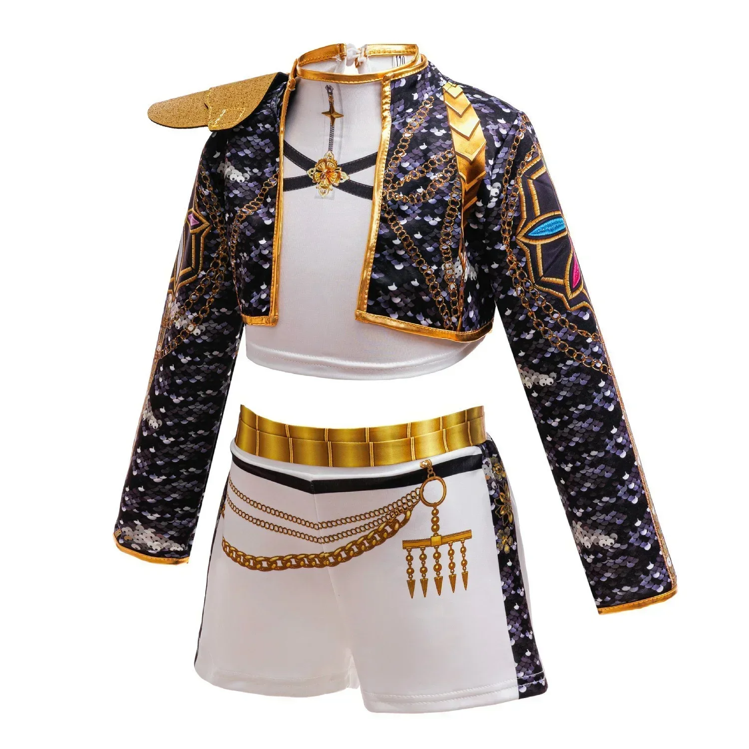 Mädchen Idol Bühnenkostüm Kinder Hip-Hop Jazz-Tanz-Outfit Crop-Top Jacke Rock Shorts Konzert-Auftritt Cosplay-Anzüge – Detail 5