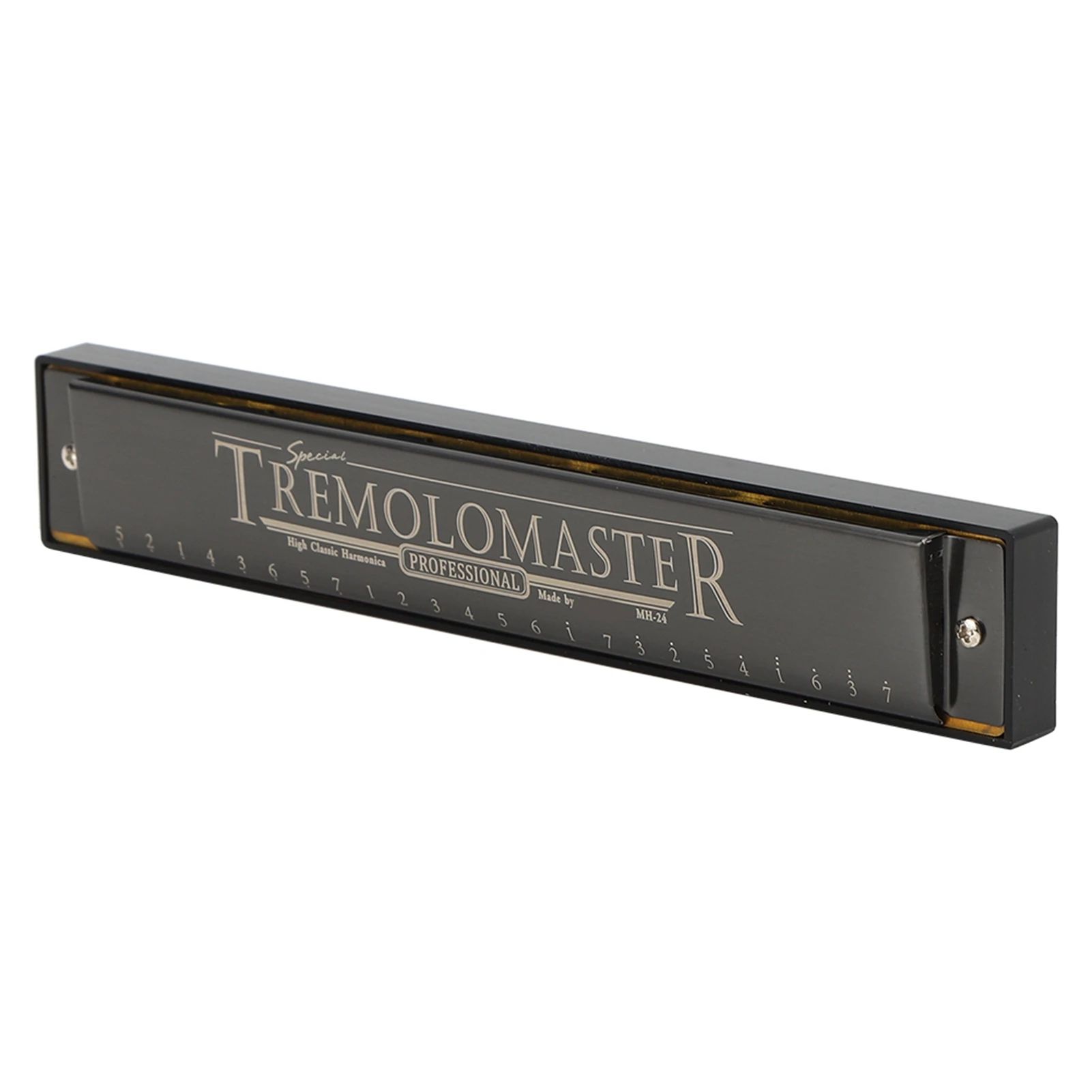 Mouthorgan Harmonica Diatonic Harp C Key 24-Hole Glossy Black Noir brillant MH-24 Reed Material Brass Base Plate 1.0mm Brass