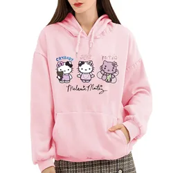 Capuz rosa de gato cartoon para mulheres, capuz engraçado Melanie Martinez, moletom estampado, tops roupas, primavera e outono