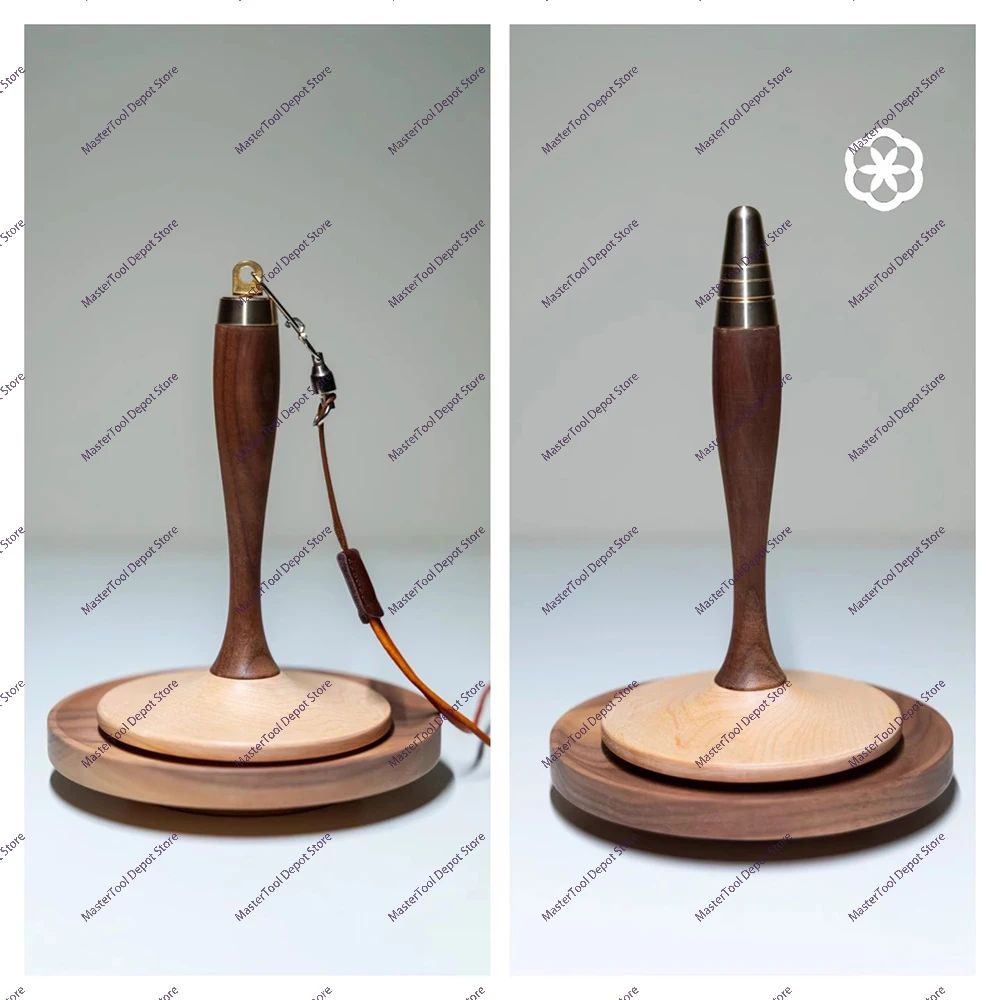 Portable Yarn Spindle Hand Knitting Winding Bobbin - Black Walnut Wood with Rotating Base & Thread Stand