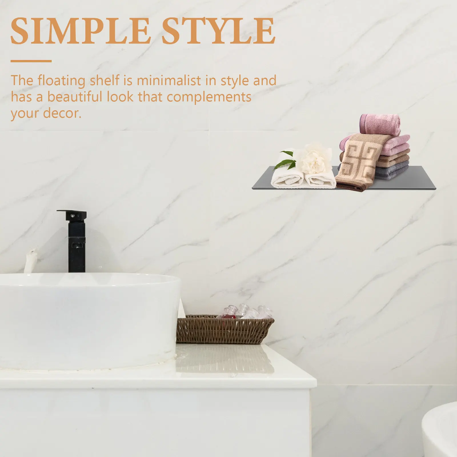 

Aluminum Floating Wall Shelf Adhesive No Drilling Mounting Strong Load Bearing Minimalist Decorative Storage Shelf for Bathroom