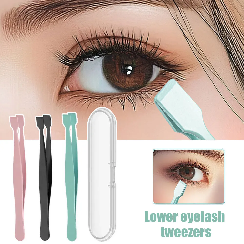 

1 Set False Eyelash Tweezers Lower Eyelashes Applicator Useful Pointed Flat Clip Makeup Tools Stainless Steel Lash Pick Up Clip