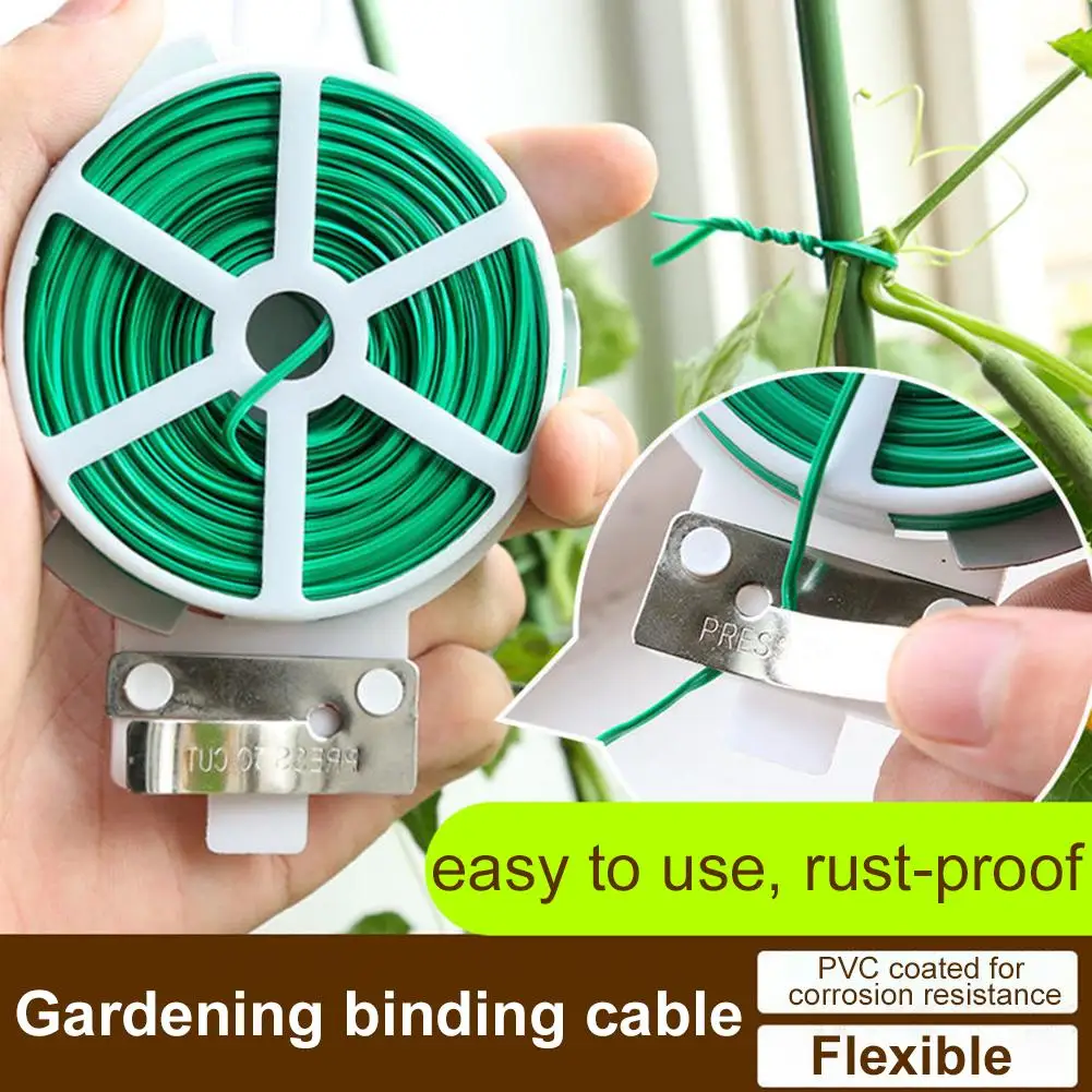 Garden Twist Tie with Cutter, Green Plastic-Coated Wire, Weatherproof Plant Support, Multi-Purpose Organizer for Cables Bags