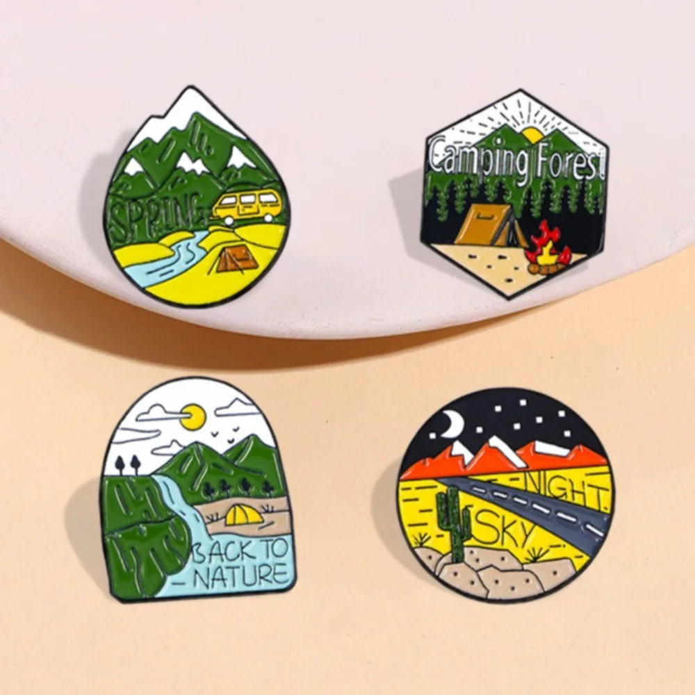 Cartoon Camping Enamel Pin Badge Scenery Alloy DIY Brooch Pins for Clothes Backpack Home Decoration Crafts Minimalist for Gift