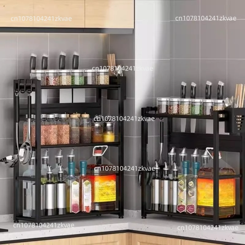 Stainless Steel Kitchen Storage Rack, Multi-Layer Knife & Condiment Organizer, Countertop Spice Rack for Household Use