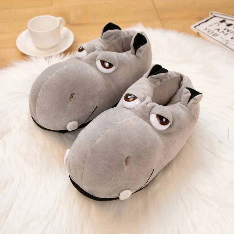 

Cartoon Hippopotamus Elephant Cotton Slippers Indoor Home Warmth Home Woolen Boots Cotton Shoes Winter Products
