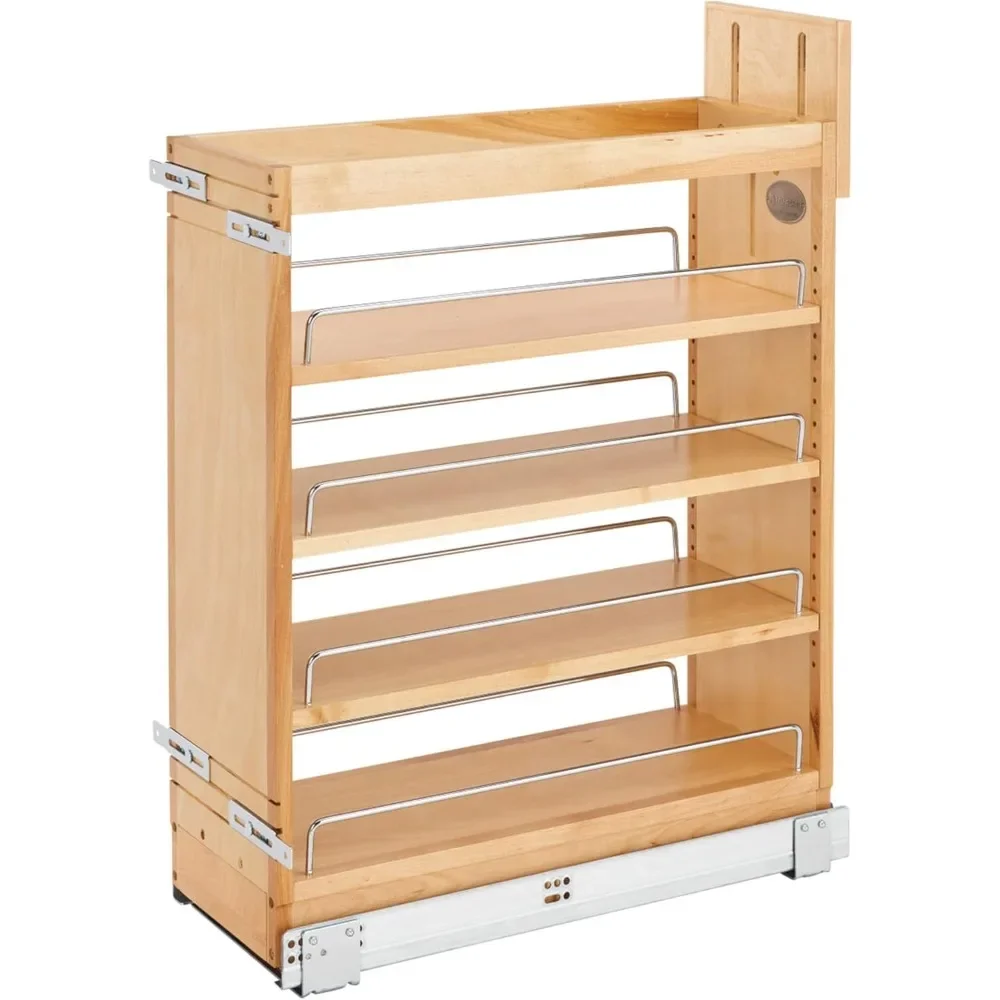 

8" Pullout Storage Organizer for Base Kitchen/Bathroom Cabinets with Soft-Close Full Extension Slides and Adjustable Shelves