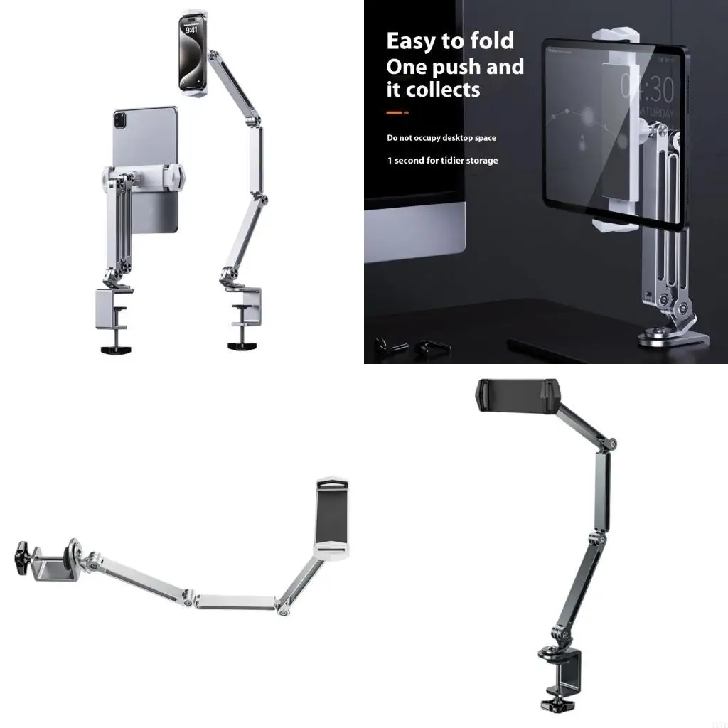 

4X7E Phone and Tablet Holder Bed Mount Aluminum Long Arm Foldable Lazy Stand 360 Degree Rotatable for Phone Tablet