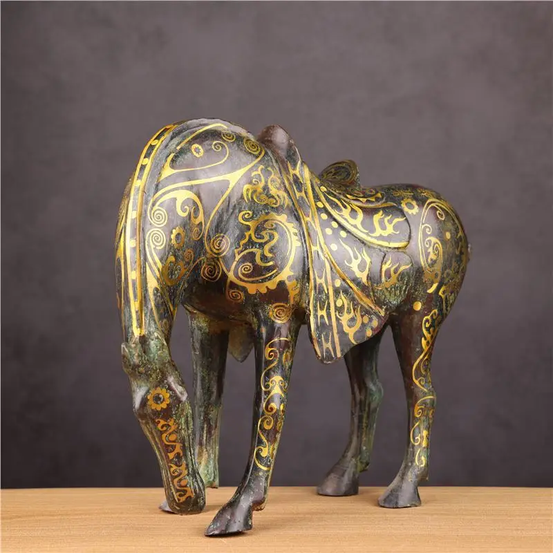 Ancient Bronze Ware Mixed Gold Drinking Horse Pure Copper Animal Ornaments Chinese European and American Home Desktop Decorative