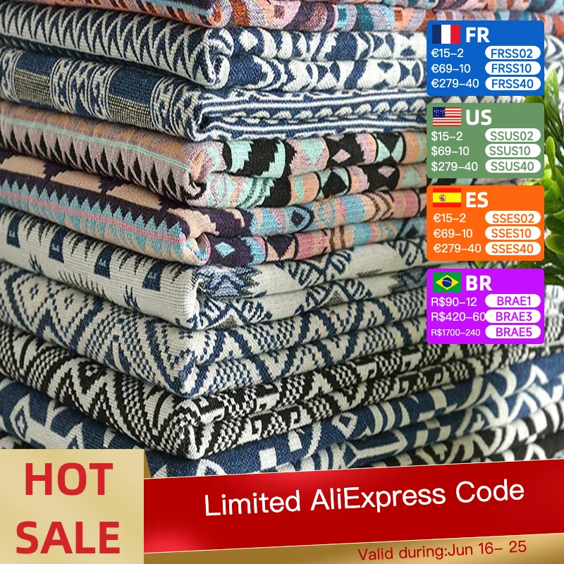 Thicken Cotton Linen Fabric, Ethnic Fabric, Polyester Printed Cloth, Pillow, Curtain Decorative Cloth, DIY Handmade, 20Colors