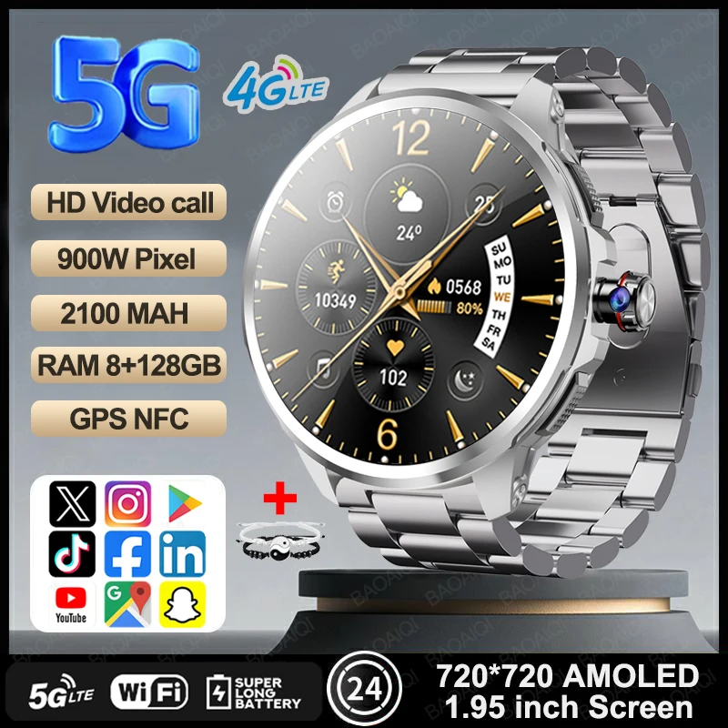 

5G/4G Full Network Smart Watch 1.95 inch 720*720 Big Screen HD Video Call 8GB+128GB RAM Smartwatch Google Play WIFI GPS Sim Card