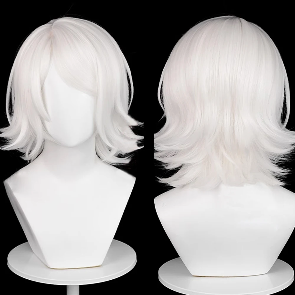 

White Anime Game Cosplay Wig Synthetic Short Straight Men Fluffy Wig Heat Resistant for Daily Party