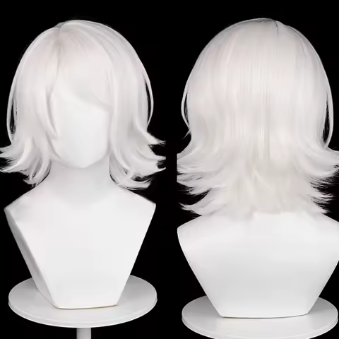 White Anime Game Cosplay Wig Synthetic Short Straight Men Fluffy Wig Heat Resistant for Daily Party