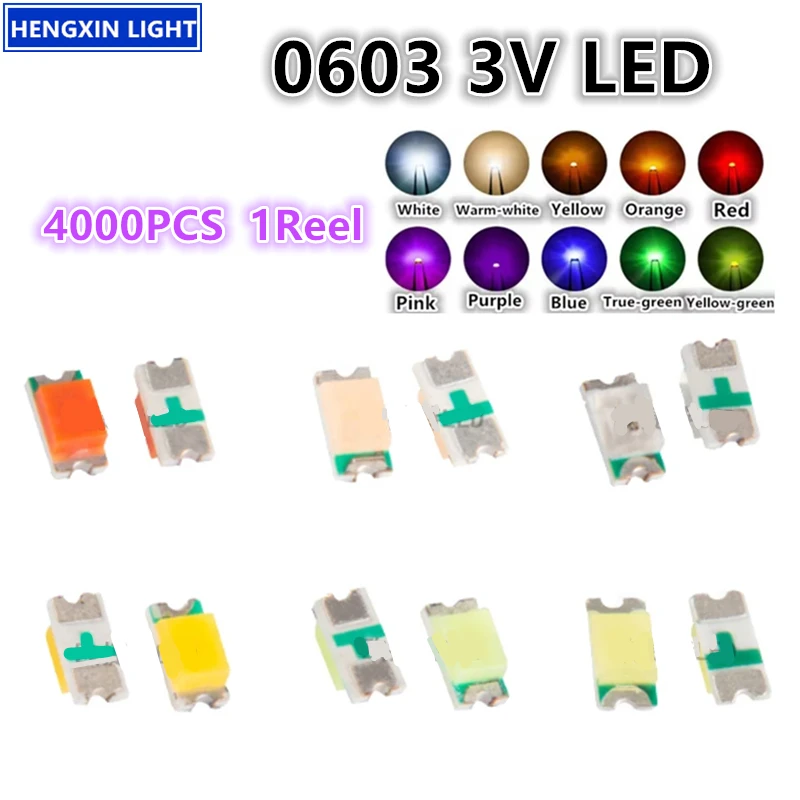 Super Bright 0603 3V SMD LED, Single Color ,Red to Red, Lemon-yellow, Amber, Golden-yellow, Light Emitting Diode