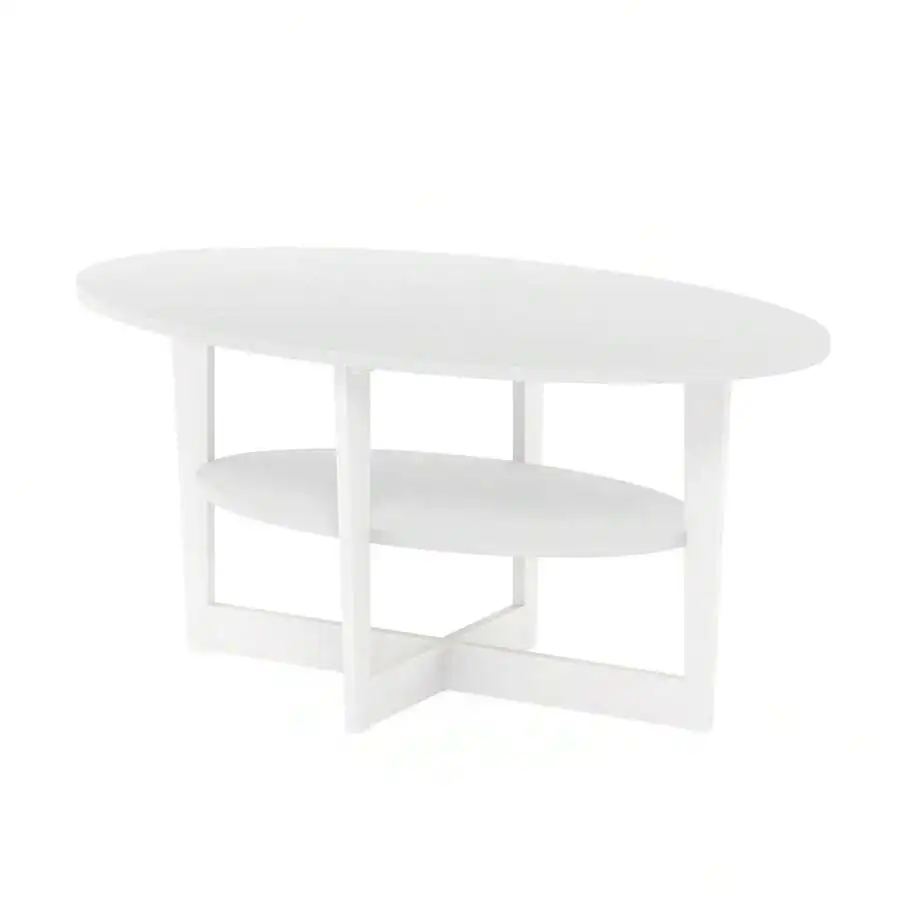 Oval Coffee Table With Lower Shelf Storage, Modern Minimalist Design For Living Room, Sturdy And Spacious Surface, Perfect For S