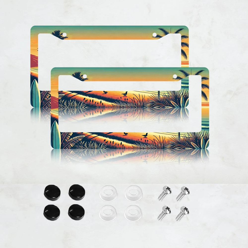 

2PC Sea Turtle License Plate Frame Turtle Animal Palm Tree for Car Decorative Aluminum License Plate Frame - 6 x 12 Inch