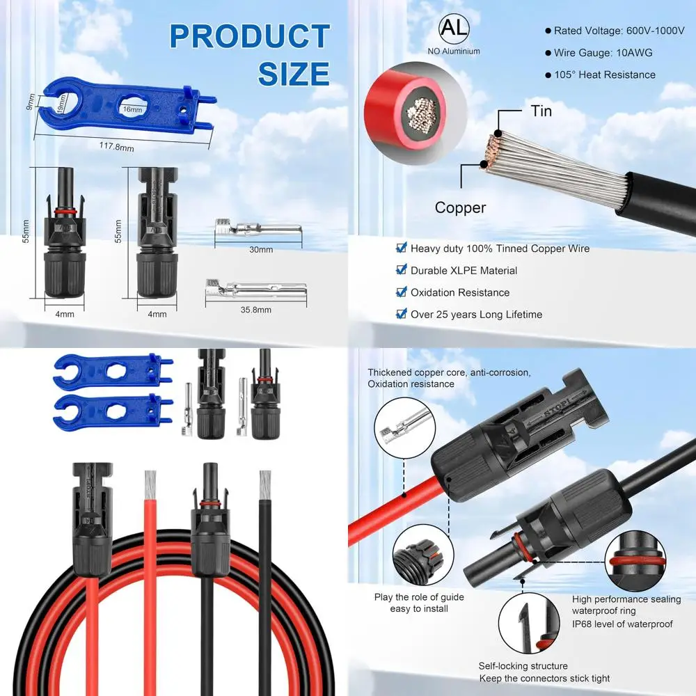 

Удлинительный кабель 10 AWG, длиной 100 футов, с медным проводом 10 AWG для автодомов и солнечных систем