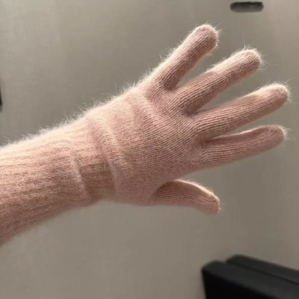 Fashion Warm Flannel Gloves Touch-screen Faux Fur Long Rabbit Fur Gloves Windproof Candy Colored Full Finger Mittens Gift