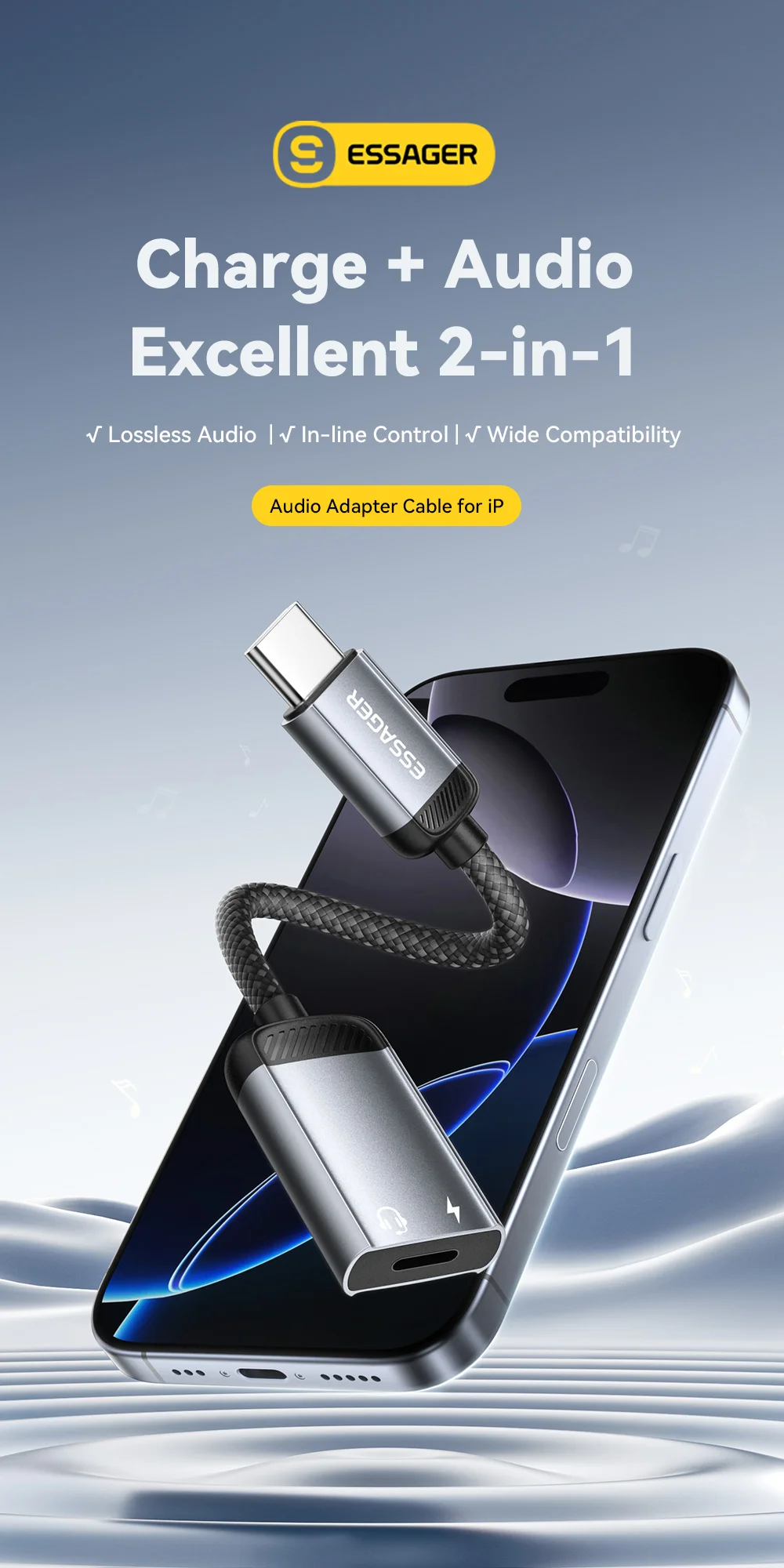 Essager Typ-C-Audio-Adapterkabel, Typ-C-Buchse auf IP-Stecker, Adapter, OTG-Kopfhörerkonverter für iPhone, Xiaomi, iPad, MacBook Pro – Detail 1