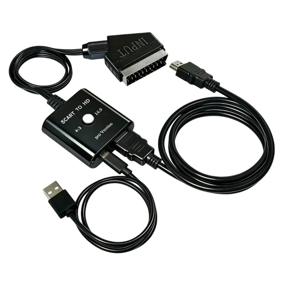 Suitable 1080P SCART to HDMI-Compatible Converter Video Audio Adapter for HD TV DVD HDTV with HDMI-Compatible and DC Cable
