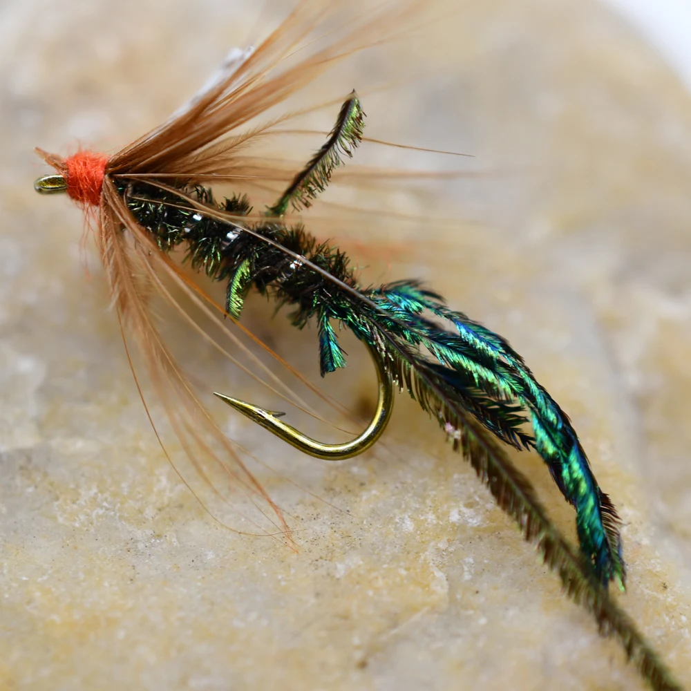 MNFT 10PcsGreen Natural Peacock Herl Feather Fly Tying Flies Nymph Scud Fly Fishing Flie for Fly Trout Fishing Lures insect Bait