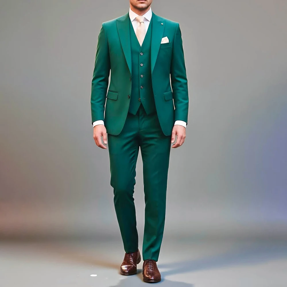 

Luxury Wedding Men's Suits 3 Piece Jacket Pants Vest High Quality Single Breasted Male Clothing Formal Groomsmen Blazer