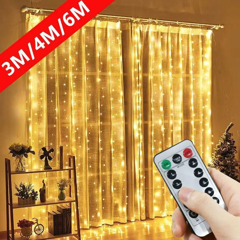 

Party Decoration Wedding Curtain Light Birthday Home Window DIY Decor USB 3/4/6M 8 Mode LED Christmas Garland Fairy String Light